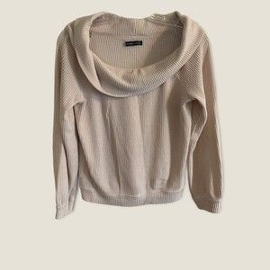 Abercrombie & Fitch Small Women’s Cream off the Shoulder Ribbed Sweater Y2K